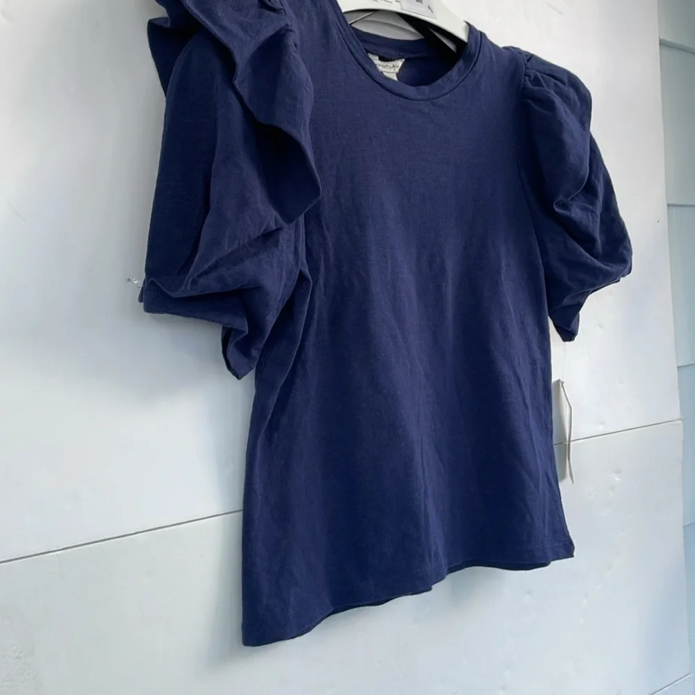 Habitual Kids Navy Blue Envelope Puff Sleeve Festive Holiday Cotton Top Size 12